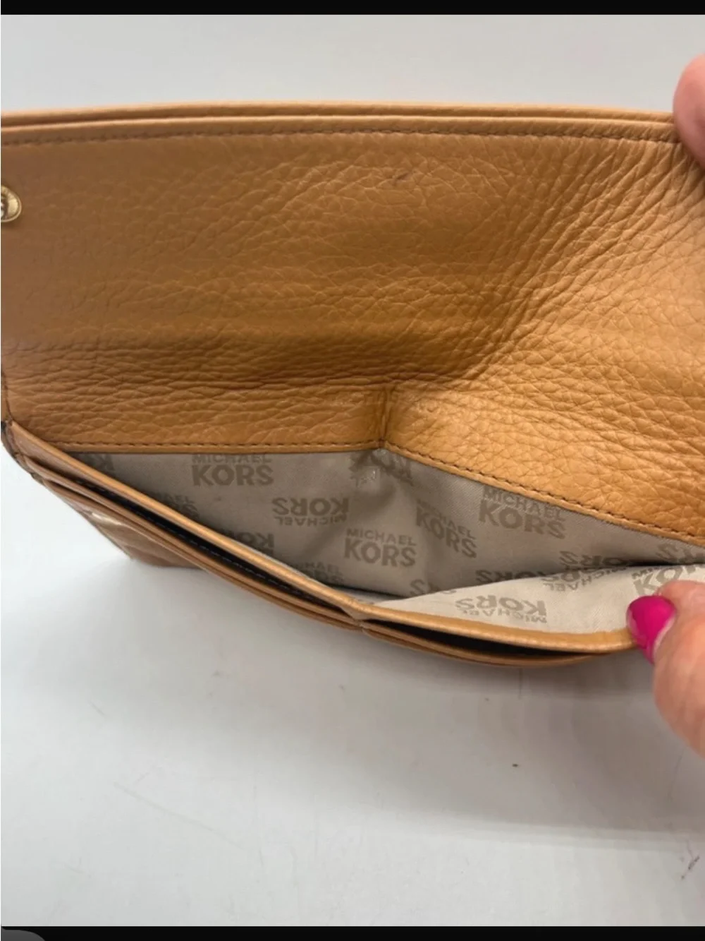 Michael Kors Camel Leather Continental Clutch Wallet with Gold Plaque